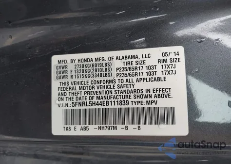 2014 Honda Odyssey Ex z USA, uszkodzony, nr VIN 5FNRL5H44EB111839